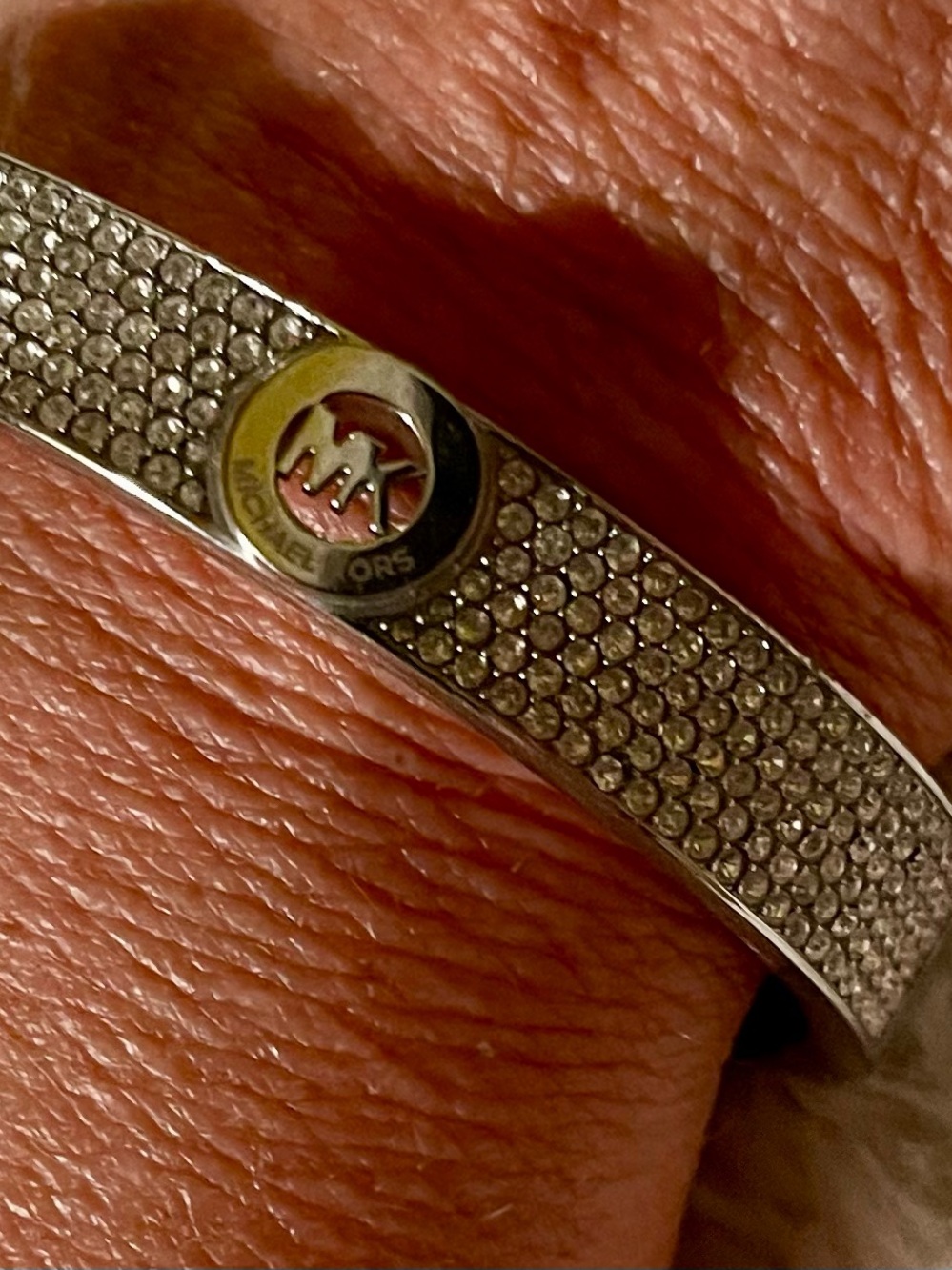 Michael Kors Silver Crystal Pavé Logo Bangle Bracelet - Picture 3 of 7